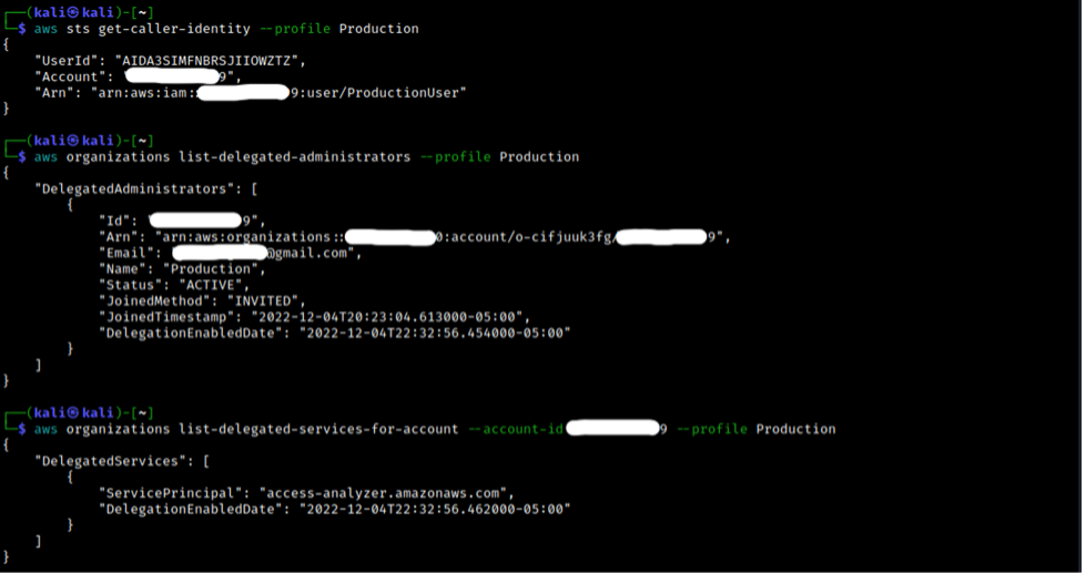 Figure 18: Listing Delegated Administrators & Delegated Services as Account C