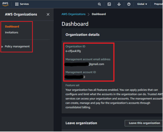 Figures 4: AWS Member Accounts Organizations UI