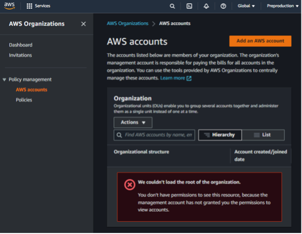 Figures 4: AWS Member Accounts Organizations UI