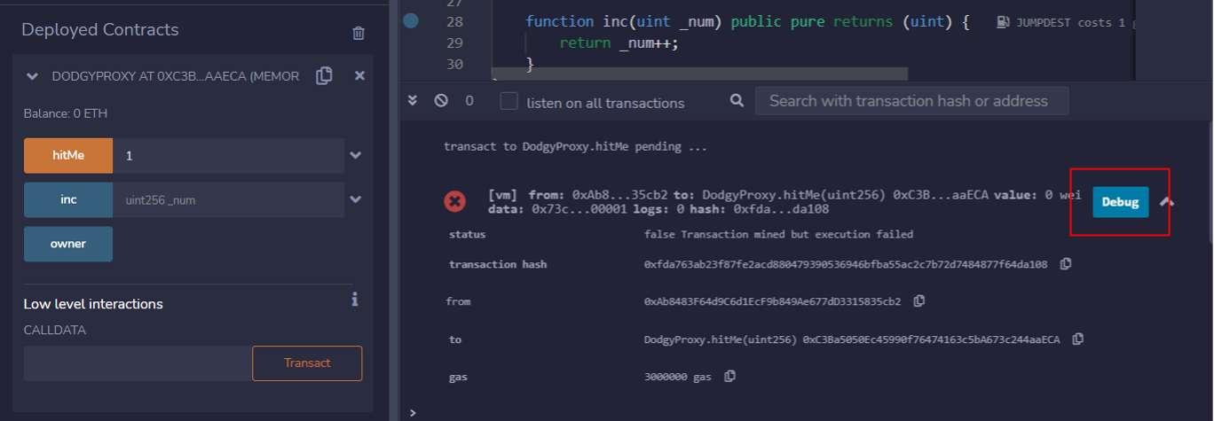 Debug the failed transaction.